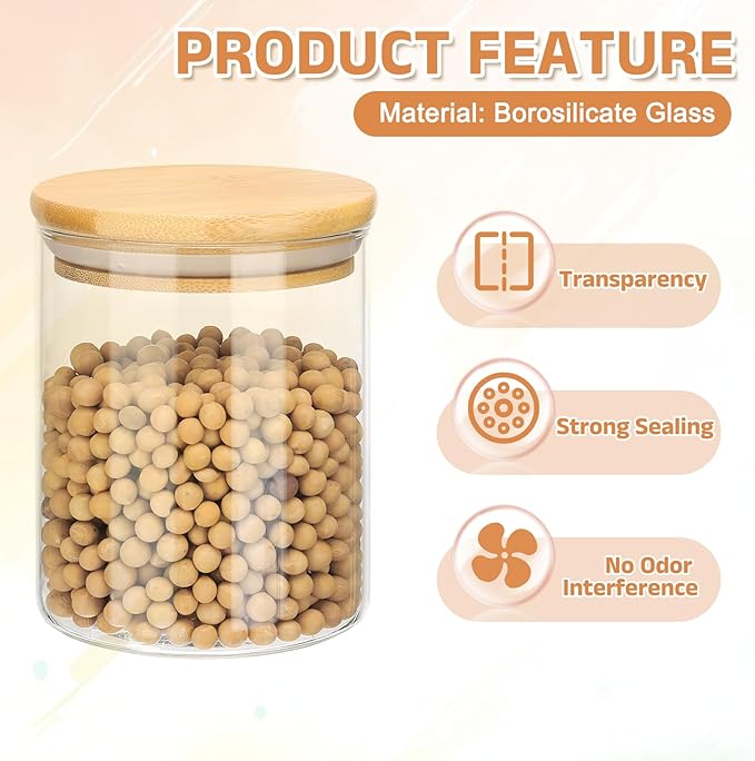 uxcell Glass Food Storage Jar 13.52oz Glass Canisters with Bamboo Airtight Wooden Lids Food Storage Container for Coffee Tea Sugar Candy Cookie Rice Flour Pasta Nuts Clear