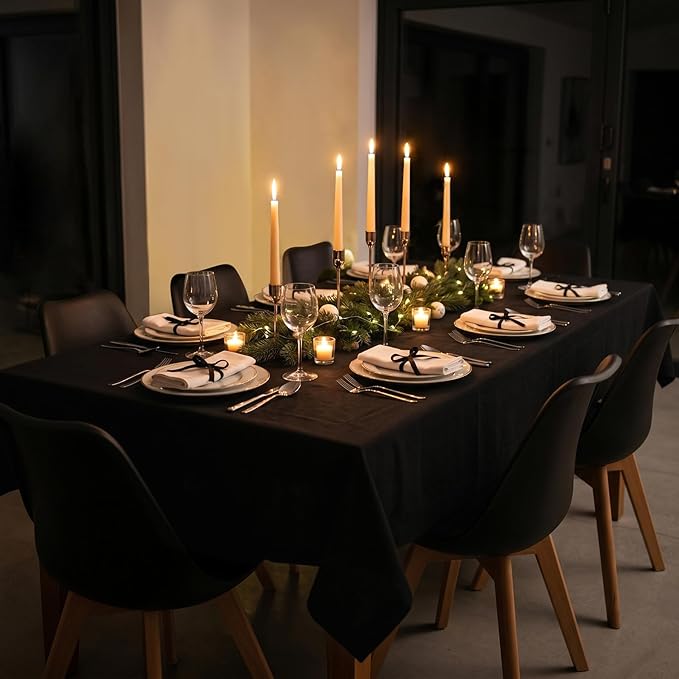 Solino Home Linen Black Tablecloth 60 x 108 Inch - 100% Pure Linen Rectangular Tablecloth - Machine Washable Table Cloth - Fete