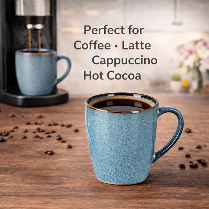 GBHOME Ceramic Coffee Mugs Set of 4, 12oz Stoneware Coffee Mugs Set For Dad Mom Women MEN, Light Weight Ceramic Coffee Cups for Latte/Tea/Beer/Hot Cocoa, Dishwasher & Microwave Safe