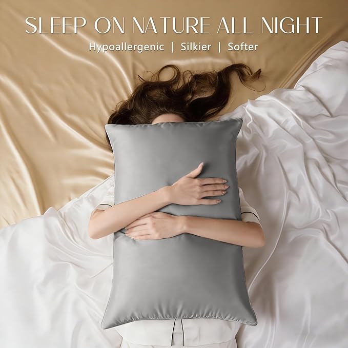 ZIMASILK 100% Pure Mulberry Silk Pillowcase for Hair and Skin Health,Soft and Smooth,Both Sides Premium Grade 6A Silk,600 Thread Count,with Hidden Zipper,1pc (King 20''x36'', Gray)