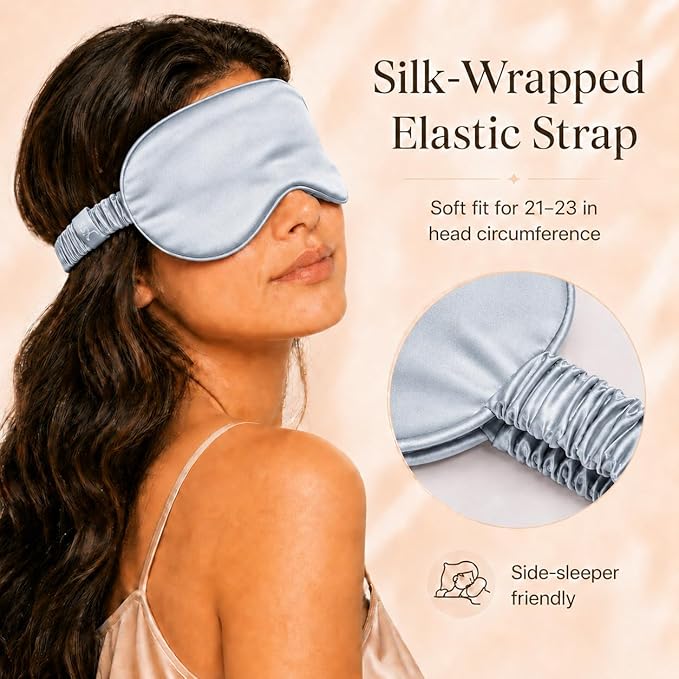 Silk Sleep Mask Light Blocking Luxury 19mm Silk Eye Mask 100% Mulberry Eye Cover Blindfold Ultra Soft Light and Comfy Anti Aging Skin Care with Travel Bag Gift Package