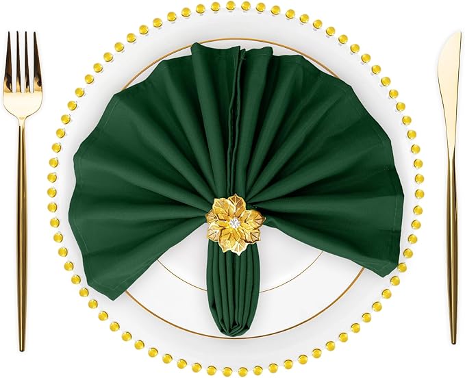 SuperO Set of 80 Cloth Napkins 17 x 17 Inch, Polyester Solid Washable Dinner Napkins with Hemmed Edges,Great for Restaurant, Wedding and Party(Hunter)