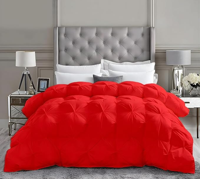 Over Queen Size Down Alternative Comforter 98x98 Inch Red – 500 GSM Ultra Soft Breathable, Luxury Pintuck Pinch Pleat, All Season Duvet Insert with Corner Tabs, Machine Washable