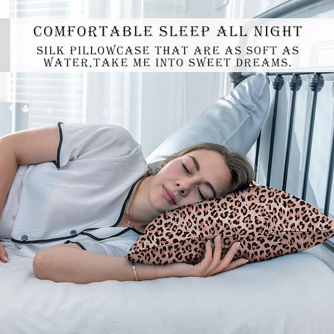 Mulberry Silk Pillowcase for Hair and Skin Queen Size Leopard Print Silk Pillow Cases with Zipper Soft Breathable Smooth Cooling Silk Pillow Covers for Sleeping (Taupe Leopard, 20"X 30",1Pcs)