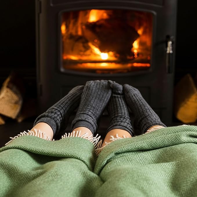 Biddy Murphy Irish Merino and Cashmere Wool Throw Blanket, Made in Ireland, Heirloom Quality, 54" x 71", Green Herringbone Pattern