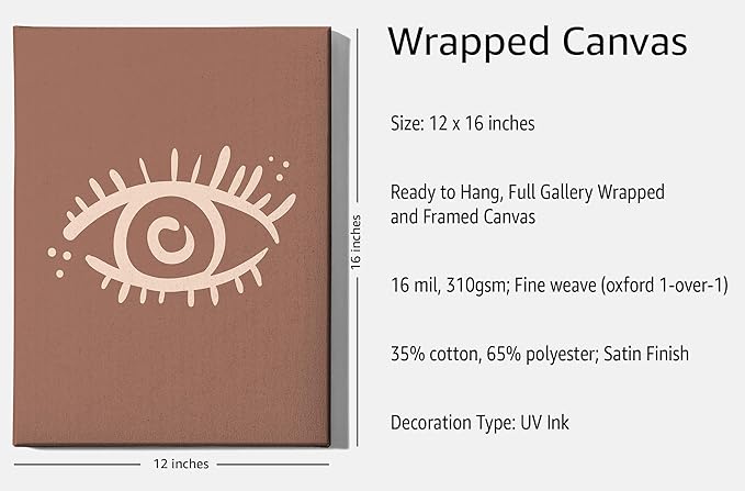 Mystical Evil Eye Wrapped Canvas Wall Art Nazar Protection Symbol Earth Tones Terracotta 12x16 Inch Gallery Stretched Spiritual Home Art Decor