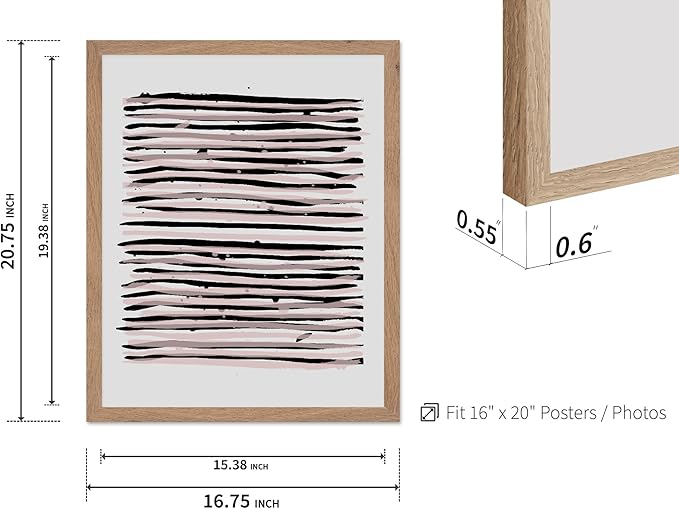 Monem Art Black and Blush Abstract Line Painting Print - Minimalist Scandinavian Art Poster - Wall Decor for Living Room, Bedroom or Office - 16x20 Beige Framed Wall Art by Mareike Bohmer