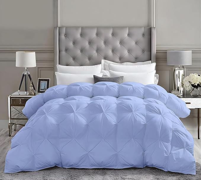 Grand Size Down Alternative Comforter 106x106 Inch Light Blue – 500 GSM Ultra Soft Breathable, Luxury Pintuck Pinch Pleat, All Season Duvet Insert with Corner Tabs, Machine Washable