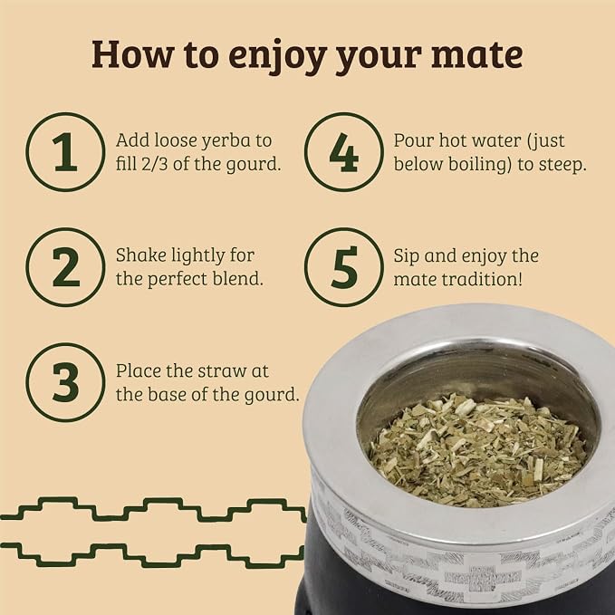Mate Imperial – Yerba Mate Cup and Bombilla Set | Handmade Argentina Mate Gourd | Stainless Steel Mate Mug for Tea Lovers | Unique Cultural Gift (PAMPA, BLACK)