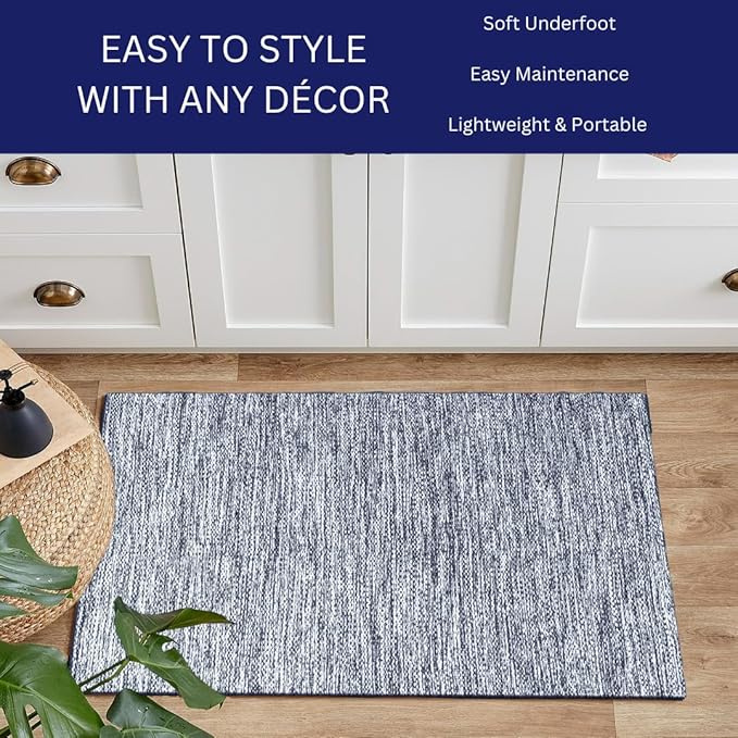 Hand Woven Area Rug 2x3 Feet - Rustic Farmhouse Bohemian Accent Rug for Living Room Bedroom Kitchen Entryway Floor Mats - Ideal for High Traffic Areas 100% Cotton Rag Rug Blue