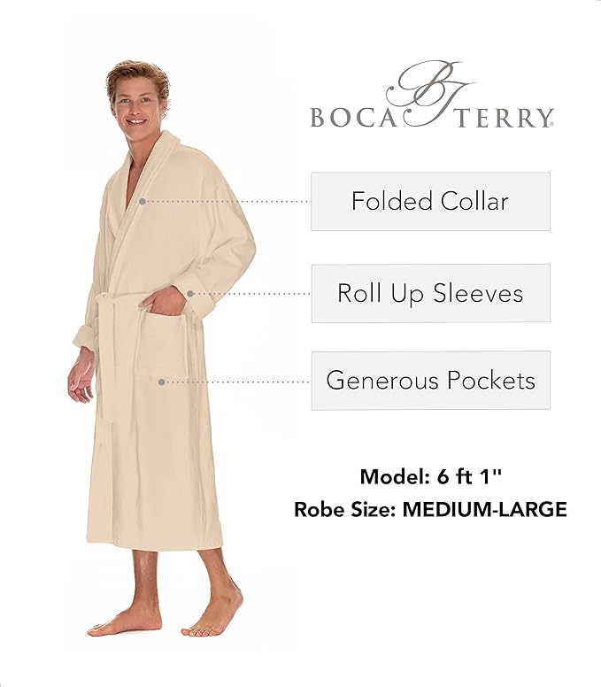 Boca Terry Mens Soft Waffle Knit Robe - Long Spa, Resort & Hotel Bathrobe for Men - Luxury Bath Robe