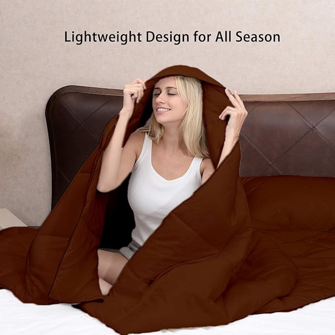 All Season Hypoallergenic Luxurious Down Alternative Cotton Comforter, Ultra-Soft 750 Fill-Power Full Size Measures 82" x 86", Brown