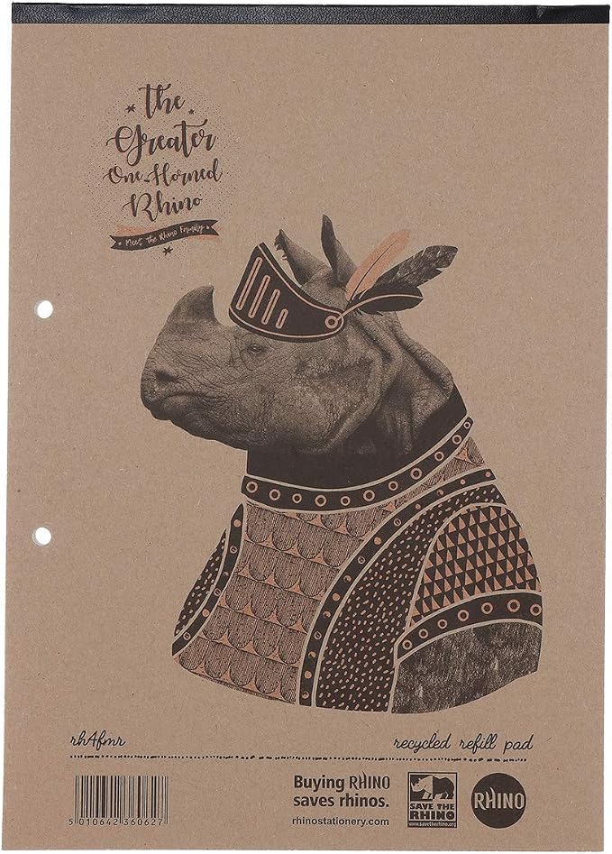 RHINO Stationery A4 Refill Pad 160 Page | 8mm Ruled with Margin | Headbound Notepad Light Brown | Recycled Notepad (1)