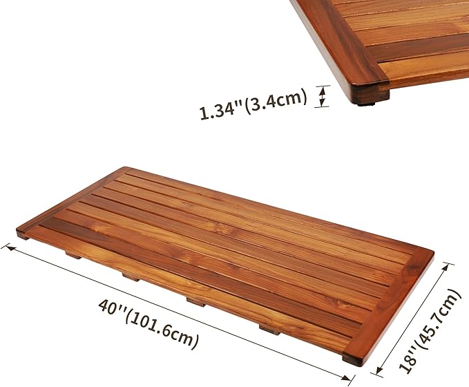 Utoplike Teak Bath Mat, Shower Mat Wood for Bathroom, (40"x18") Wooden Floor Mat Extra Large for Spa Home or Outdoor