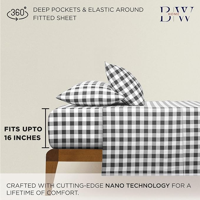 Briarwood Home® Printed Flannel Sheet Set, 100% Natural Cotton, Soft, Warm & Deep Pocket, Advanced Nano-Tech Making it Resistance to Pilling; Brushed 6 Times for Softness (Buffalo Grey, Full)