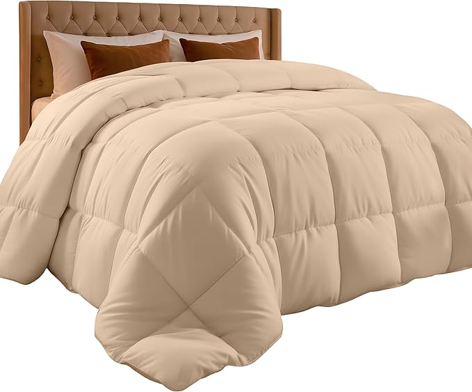 Utopia Bedding King Comforter Duvet Insert, Quilted Beige Comforter with Corner Tabs, Box Stitched Down Alternative Comforters King Size 90 x 102 inches