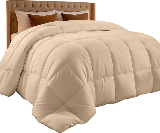 Utopia Bedding King Comforter Duvet Insert, Quilted Beige Comforter with Corner Tabs, Box Stitched Down Alternative Comforters King Size 90 x 102 inches