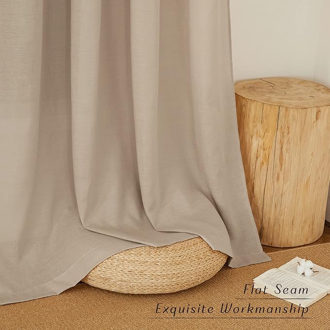 NICETOWN Thick Linen Camel Curtains 95 inches Long, Rod Pocket & Back Tab Flax Linen Weave with Light Filtering Window Treatments Privacy Assured for Living Room, W55 x L95, 2 Panels