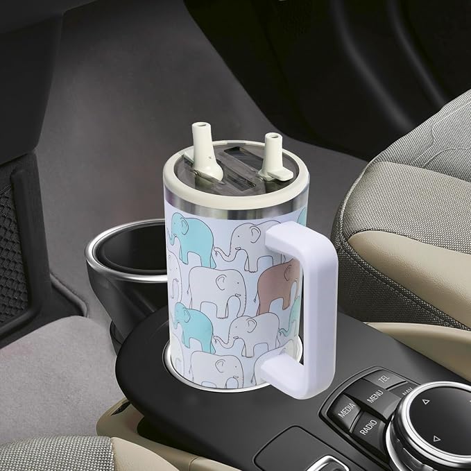 SYACOT 40 oz Tumbler with Handle and Straw Stainless Steel Insulated Tumbler Leak Proof Lid and Straw Lid Reusable Travel Mug Coffee Mug Cup Dishwasher Safe Keep Drinks Cold and Hot (LittleElephant)