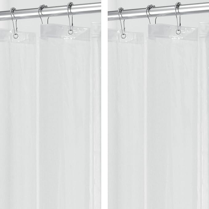 iDesign Waterproof Shower Curtain 12 Metal Grommets-72 x 72"-Set of 2-Clear EVA Liner M2