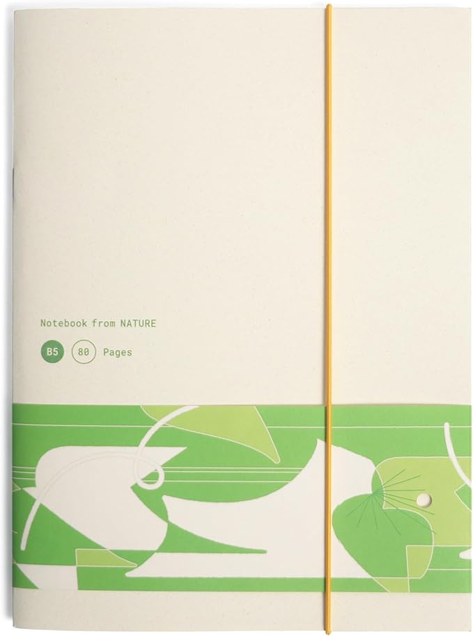 Nature Collection Notebook, 80 Pages, Premium Italian Favini Paper, Fruit-Residue Cover, Recycled Writing Paper, Flat-Lay Saddle Stitch Journal, Bookmark Belly Band(Forest)