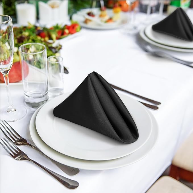 SuperO Set of 80 Cloth Napkins 17 x 17 Inch, Polyester Solid Washable Dinner Napkins with Hemmed Edges,Great for Restaurant, Wedding and Party(Black)