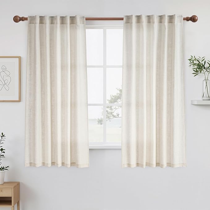 NICETOWN Linen Curtains Back Tab 72 Inch Long 2 Panels Set for Living Room, 3742" Wide Thick Flax Linen Blend Privacy Window Drapes Rod Pocket & Back Tab with Light Filtering for Bedroom