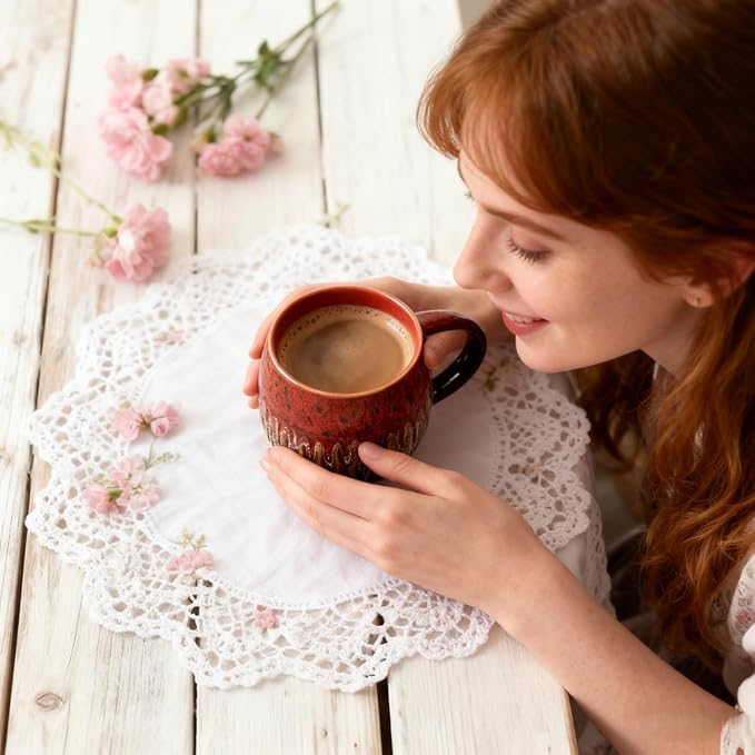 20oz Large Coffee Mug - Unique Handcrafted Look Ceramic Cup, Large Tea Mug, Microwave & Dishwasher Safe (red)