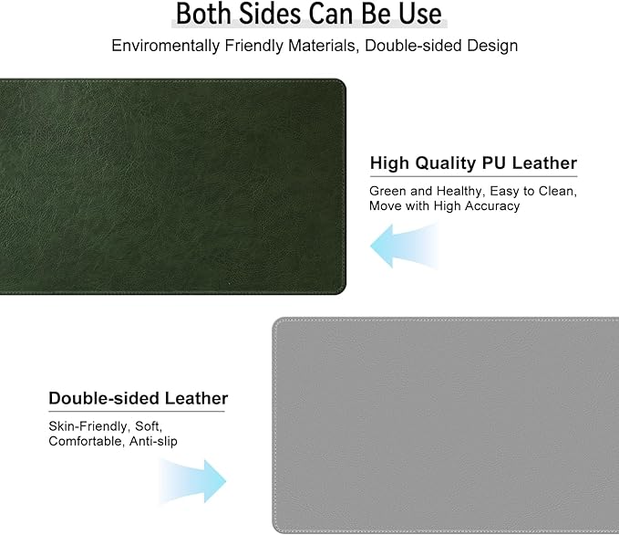 Imitation Crazy Horse Leather Desk Mat - Waterproof Desk Pad - Ideal for Large Mouse Pad and Desk Mats on Top of Desks (Green+Gray, 25"*13")