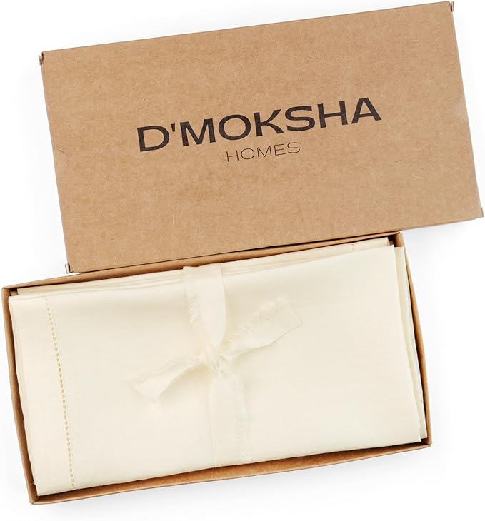 Signature Linen™ by D'Moksha Ivory Dinner Napkins Set of 8, 20 x 20 Inch Cloth Napkins, 100% Pure Linen, Hemstitch, Machine Washable Table Napkins- Summer, Father's Day