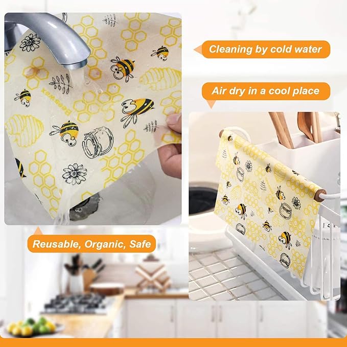 TopHomer Eco-Friendly Beeswax Food Wraps, Bread Sandwich Wrapper - Organic, Sustainable, Zero Waste, Reusable Plastic-Free Food Storage Wrap (Honeycomb)