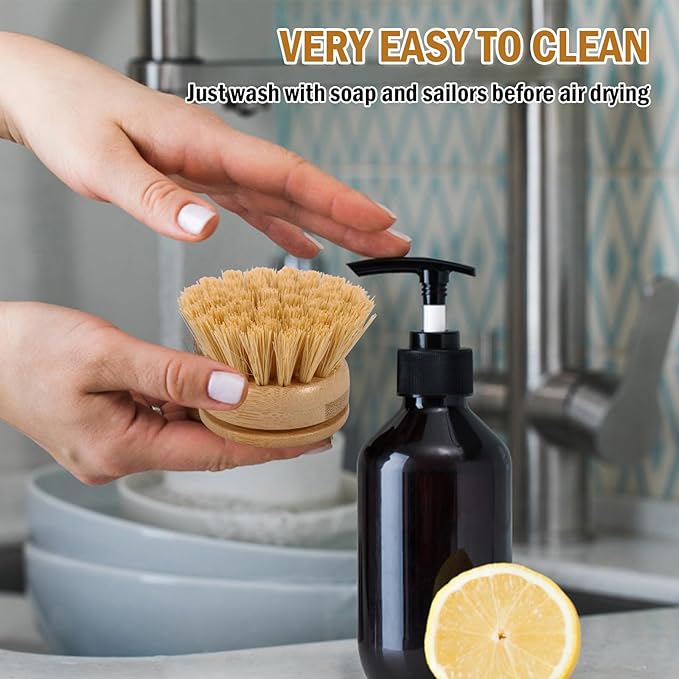 US 6Pcs Bamboo Dish Brush Head Soft Sisal Bristle Dish Natural Washing Brush Head Eco-Friendly Washing Up Brush Replacement Heads Easy to Use Dish Scrubber Head for Dish Brush Cleaning 1.89×1.57in