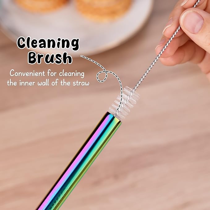 NiHome 4-Pack Stainless Steel Straws for Boba, Smoothie, 10.4” Metal Straws | 0.5'' Extra Wide Metal Reusable Straws, 2 Bent & 2 Straight Long Drinking Straw for Bubble Tea Milkshake, 1 Brush, Iridescent