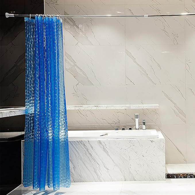 EVA Blue Shower Curtain Liner, 3D Water Cube 5G Shower Liner with 12 Rustproof Metal Grommets and Weighted Magnets, Waterproof Duty for Bathroom 72 x 72