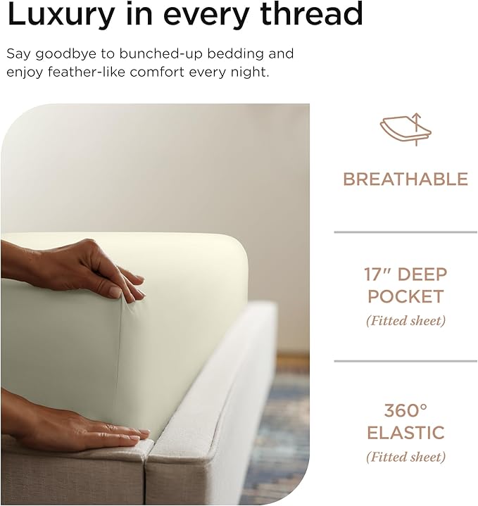 Threadmill Luxury Supima Cotton Sheets, Luxury 1000 Thread Count 100% Soft Cotton Sheets for Full Size Bed, 4 Pc Ivory Bed Sheets Full Set, 5-Star Hotel Quality Deep Pocket Bed Sheets Set