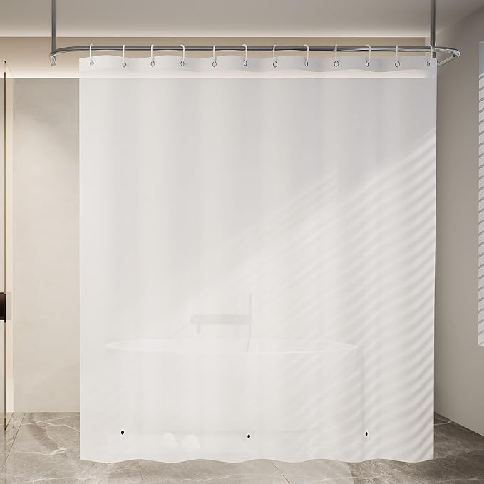 Waterproof Shower Curtain, Bathroom Shower Curtain Liner PEVA Non-Toxic Odorless Rust-Proof Metal Ring Frosted 5G 72x72 Inches