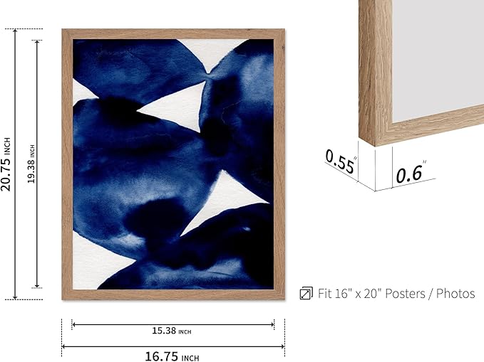 Monem Art Indigo Abstract Watercolor Painting Print - Minimalist Modern Art Poster - Wall Decor for Living Room, Bedroom or Office - 16x20 Beige Framed Wall Art by Mareike Bohmer