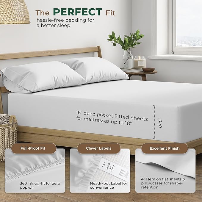 THREAD SPREAD 100% Organic Cotton Sheets King Size - 4 PC Organic Cotton King Size Percale Weave Sheet Set, Soft, Cooling, Crisp & Breathable, 16" Deep Pocket Hotel Quality Bedding Set - Light Grey