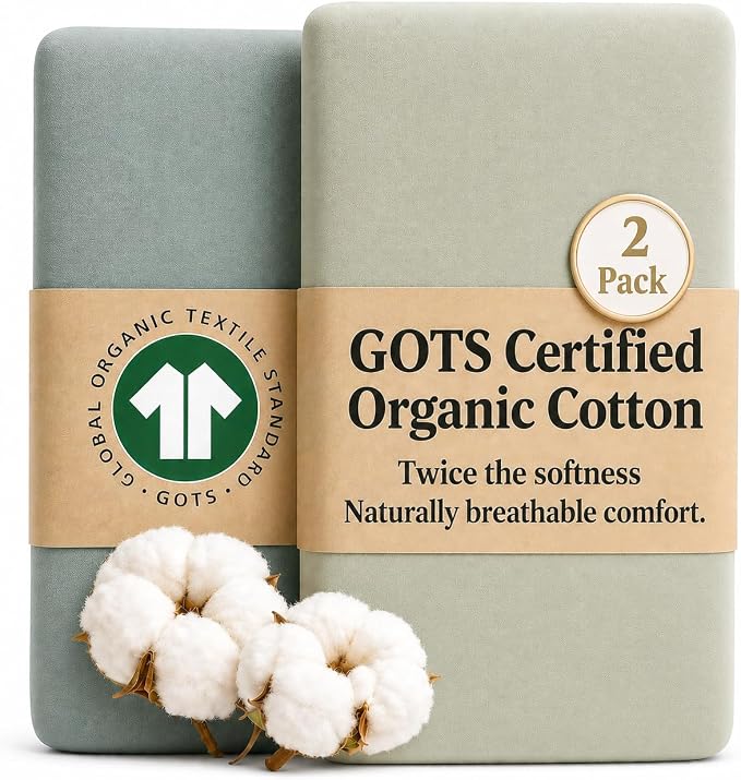 GOTS Organic Bassinet Fitted Sheets 33x20 for Maxi-COSI Iora, Koola Baby, Baby Joy, Angelbliss, Kidsclub | Luxuriously Thick 190 GSM Organic Cotton | 2-Pack Bedside Sleeper Sheets