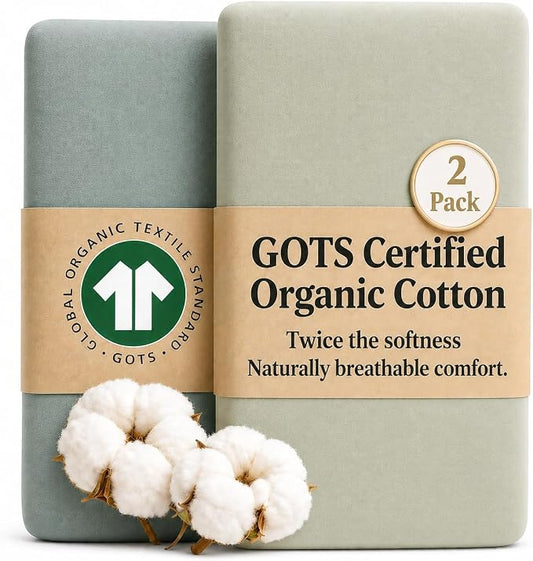 GOTS Organic Bassinet Fitted Sheets 33x20 for Maxi-COSI Iora, Koola Baby, Baby Joy, Angelbliss, Kidsclub | Luxuriously Thick 190 GSM Organic Cotton | 2-Pack Bedside Sleeper Sheets