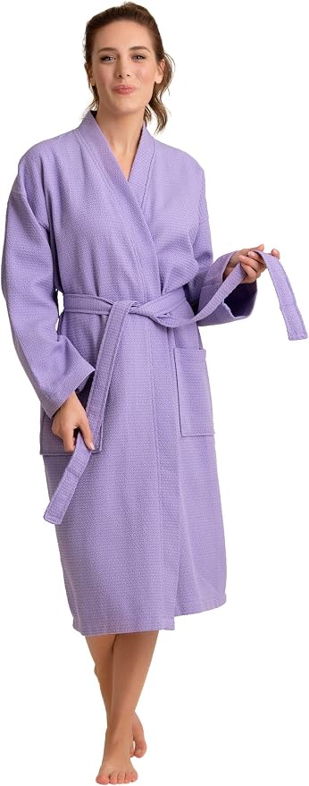 Women's Personalized Luxury Cotton Bathrobe-Customizable Waffle Lightweight Robe-Soft & Absorbent