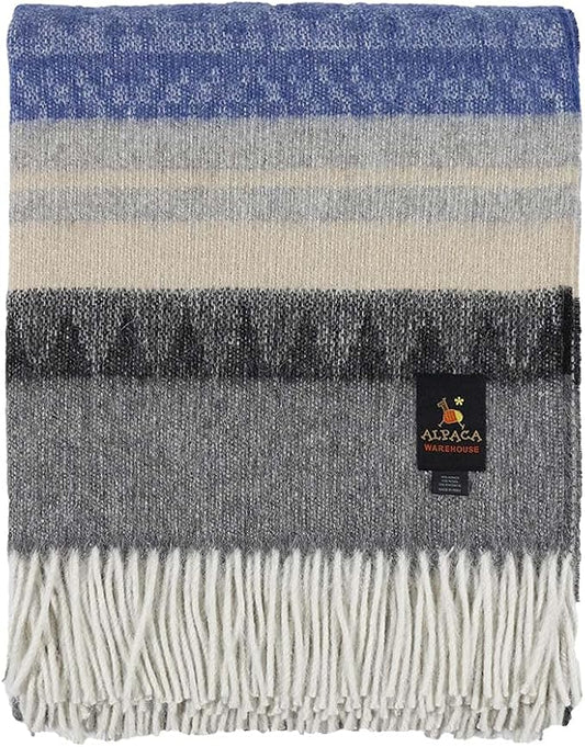 Alpaca Wool Blanket Throw Cherokee Design for Bed Couch Sofa Soft Warm Peruvian Alpaca Wool Blankets 72" x 60" (Gray/Charcoal Gray/Lapis Blue/Beige)