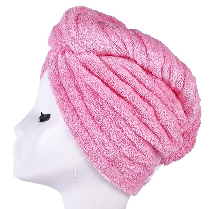 YYXR Microfiber Hair Drying Towel Ultra Absorbent Twist Hair Turban Drying Cap Hair Wrap (Pink)
