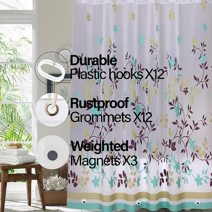 Plastic Shower Liner - Premium PEVA 4G Shower Curtain Liner with Rustproof Grommets and 3 Weighted Magnets, Waterproof Shower Curtains for Bathroom (Coffee Tree)