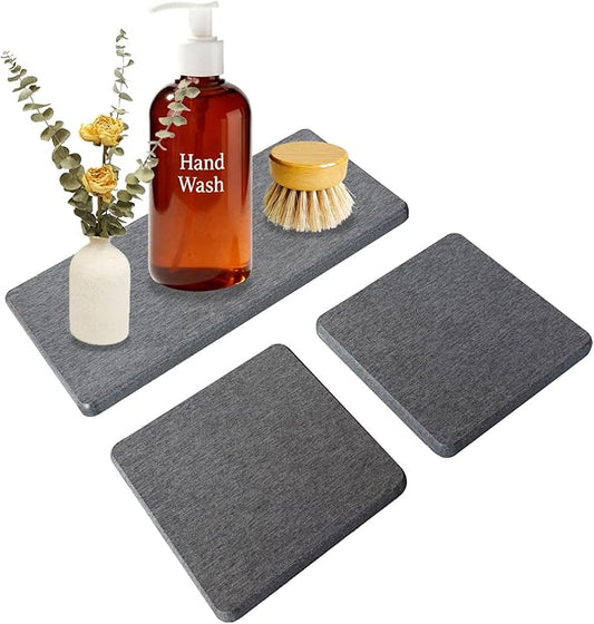 3PCS Water Absorbing Stone Tray, Drying Neat Diatomite Stone Sink Tray, Instant Dry Sink Coasters, Kitchen Sponge Hand Soap Holder, Countertop Fast Drying Counter Trays