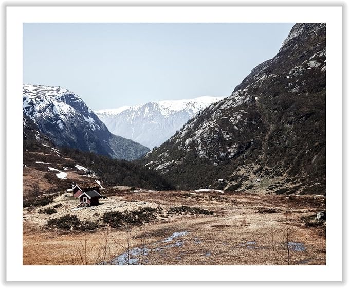 Monem Art Scandinavian Mountain Cabin Landscape Photography Print - Nordic Nature Scenic Art Poster - Wall Decor for Living Room, Bedroom or Office - 8x10 ROLLED CANVAS Wall Art by Mareike Bohmer