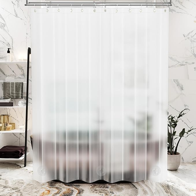 AmazerBath 72x96 Shower Curtain Liner Plastic, Extra Long Shower Curtain Thick PEVA, Frosted Bathroom Curtain Liner 96 Length, Heavy Duty Shower Curtain with 3 Weighted Stones and 12 Grommet Holes