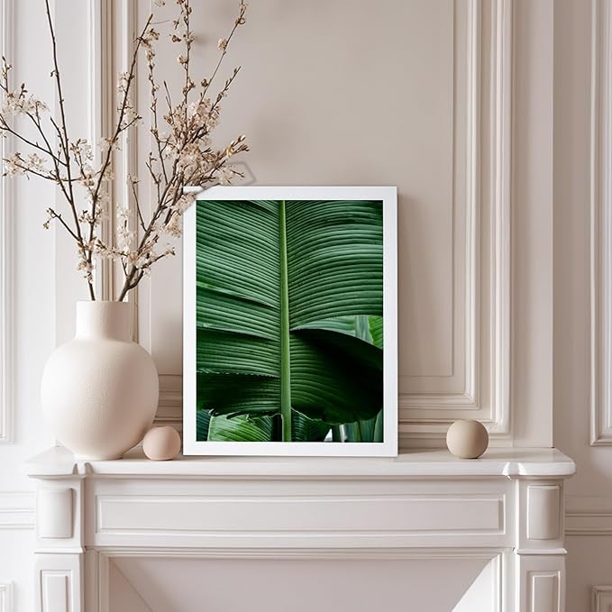 Monem Art Tropical Banana Leaf Photography Print - Minimalist Botanical Nature Poster - Wall Decor for Living Room, Bedroom or Office - 8x10 White Framed Wall Art by Mareike Bohmer