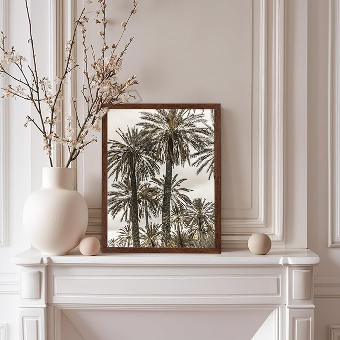 Monem Art Vintage Palm Tree Photography Print - Minimalist Tropical Landscape Poster - Wall Decor for Living Room, Bedroom or Office - 12x16 Brown Framed Wall Art by Mareike Bohmer
