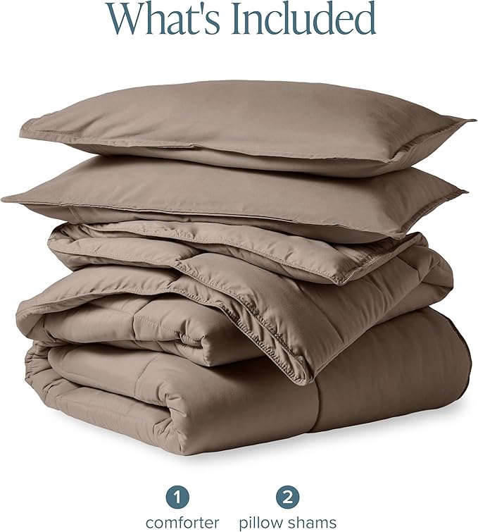 Bare Home Comforter Set - Size - Ultra-Soft - Goose Down Alternative - Premium 1800 Series - All Season Warmth (King/Cal King, Taupe)